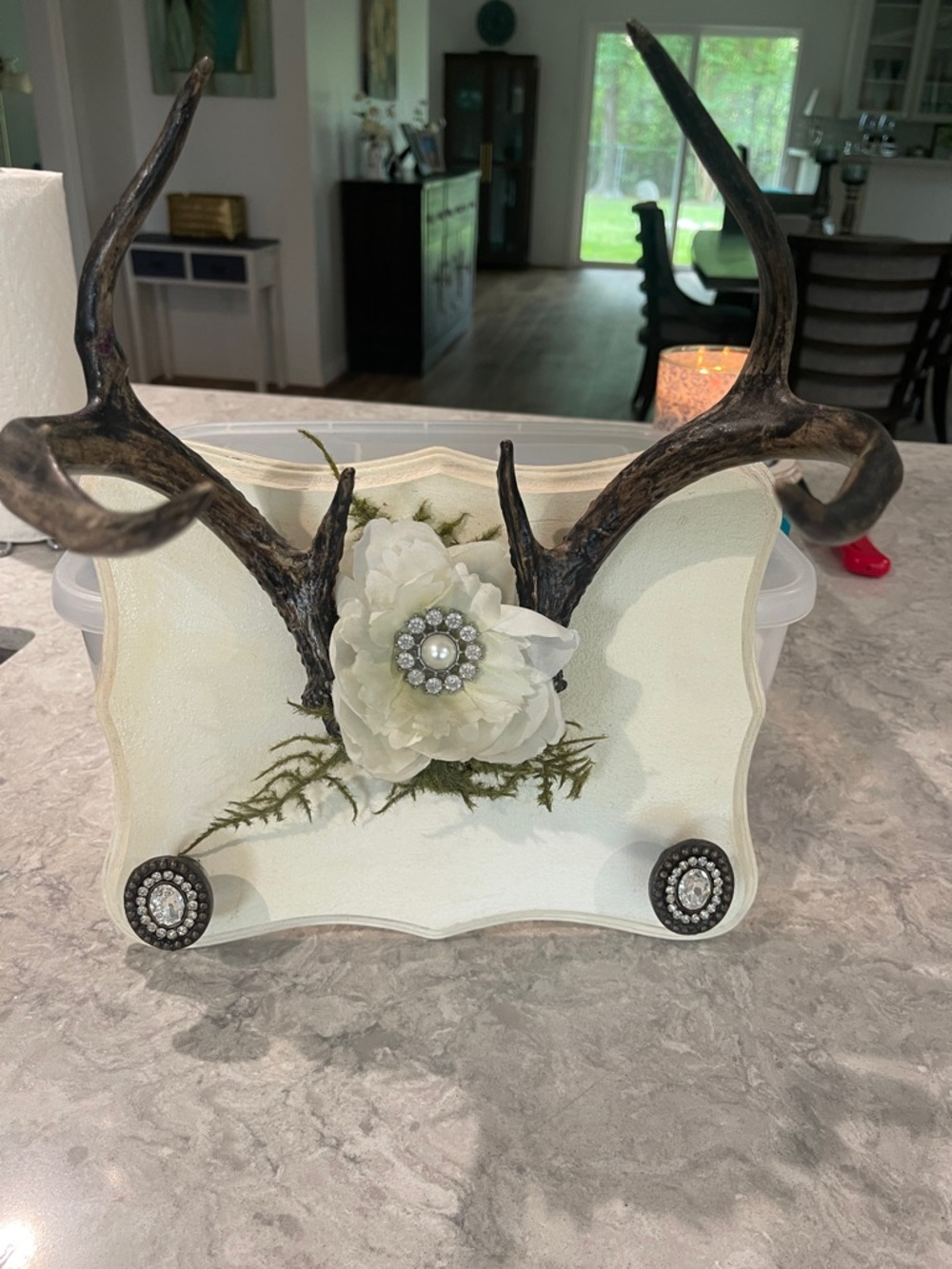 Decorative Antler Wall Hook with Floral Accent